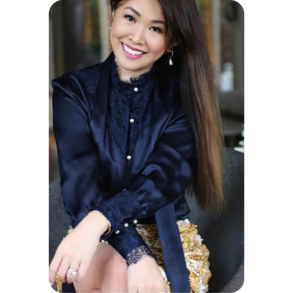 LILYSILK Silk Blouse Lace Trim Pearl Button‎ Long Sleeve Top XXL NWT $228